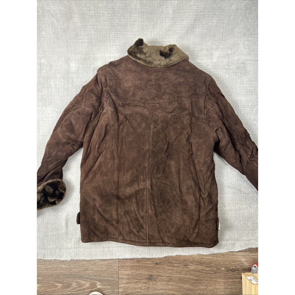 Dennis Basso Leather Coat Faux Fur Trim Dark Brown Button Down Women's – Read - Picture 10 of 13